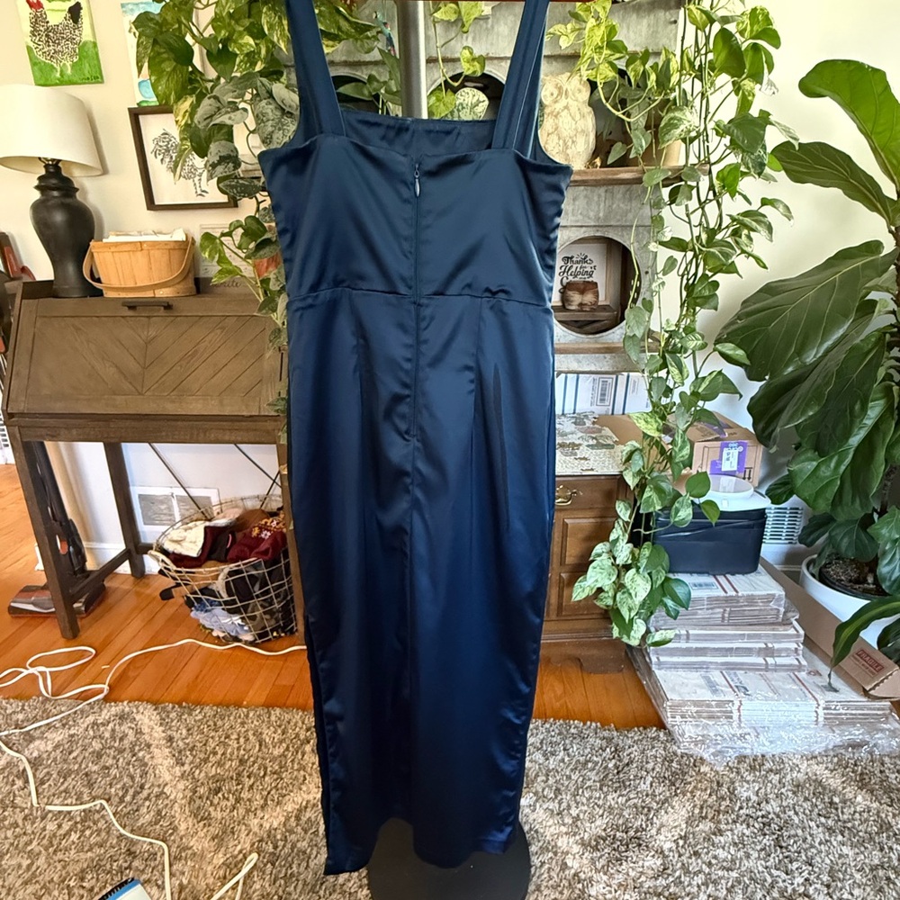 Elegant Navy Blue Satin Dress